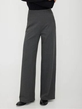 NWT Gunex Dark Grey Virgin Wool Stretch Wide Leg Trousers Size 10